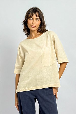 Blusa Ampla Viscolinho Bolsão Lateral