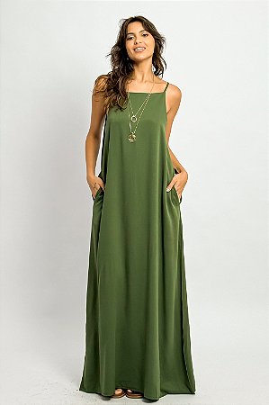 Vestido Longo Viscose Alcinha Cava Americana