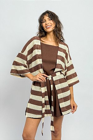 Kimono Listrado Textura Amarração
