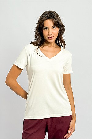 Blusa Básica Decote V Malha de Viscose