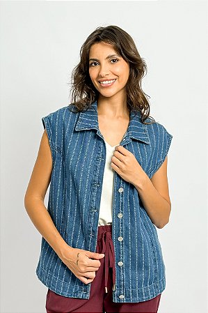 Colete Jeans Detalhe Pesponto