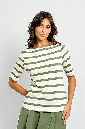 Blusa Listrada Manguinha Gola Canoa