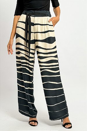 Calça Pantalona Amarração Listras Onduladas
