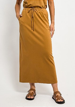 Saia Longuete Algodão Cós Elástico Amarração