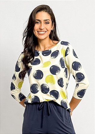 Blusa Fluity Manga ¾ Estampa Bolas Color
