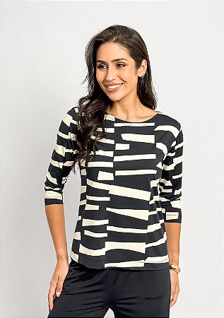 Blusa Fluity Manga ¾ Estampa Geométrica