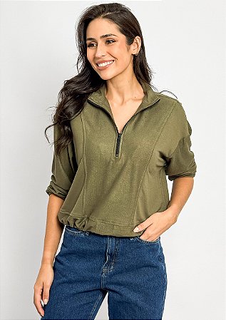 Casaqueto Decote Zíper Barra e Punho Elástico