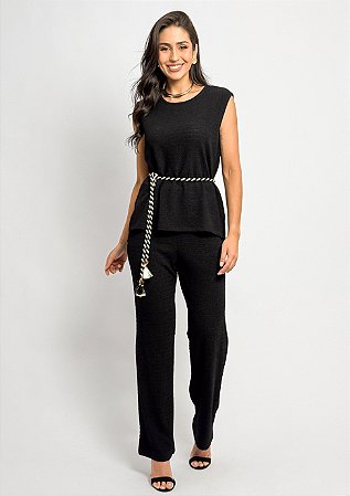 Conjunto Texturizado Calça Reta e Regata Detalhe Corda