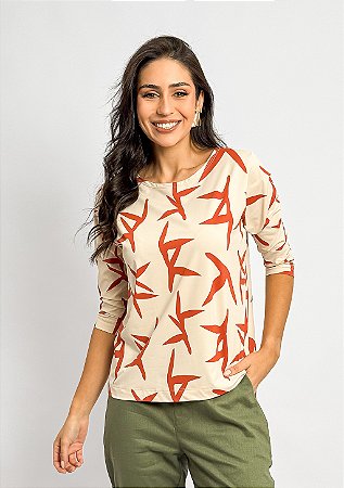 Blusa Fluity Manga ¾ Estampa Folhas