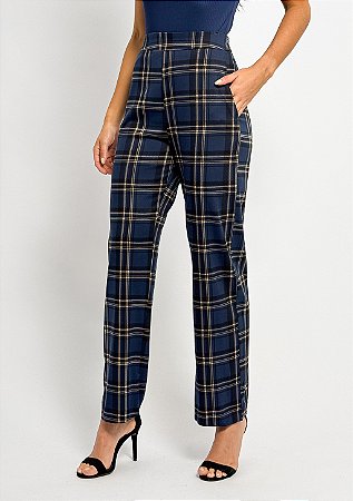 Calça Reta Xadrez Bolso Faca