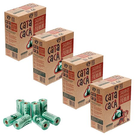 04 Kits de 20 Rolinhos de Saquinhos Biodegradáveis Cata Caca Refil