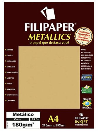 Filipaper METALLICS Ouro 180g/m² A4 com 15 Folhas