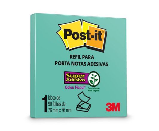Bloco de Notas Super Adesivas Post-it® Refil, 76mmx76mm, 90 Folhas