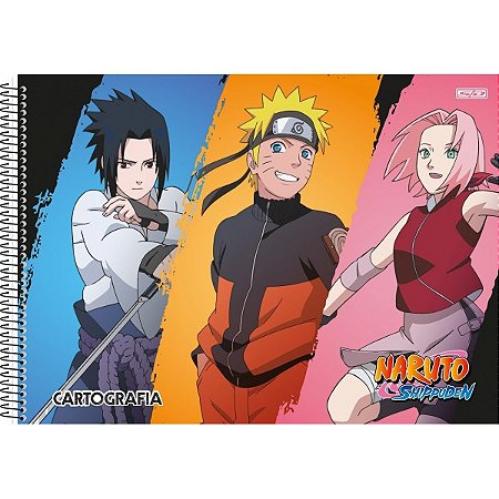 Caderno Cartografia e Desenho Espiral Naruto Capa Dura 60 folhas