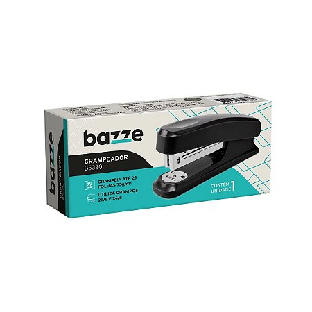 Grampeador B5320 - 26/6 - 25 Folhas - Plástico - Preto - Caixa C/1 UN - Bazze