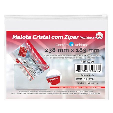 Malote Cristal com Zíper 23,8 x 18,3 cm DAC – 1006