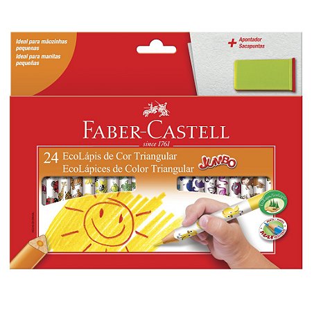 Ecolápis de Cor Faber-Castell Jumbo 24 Cores + 1 Apontador com Depósito