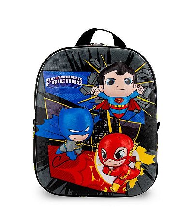 Mochila Infantil Super Friends Preto Maxtoy Diplomata com Alça de Costas