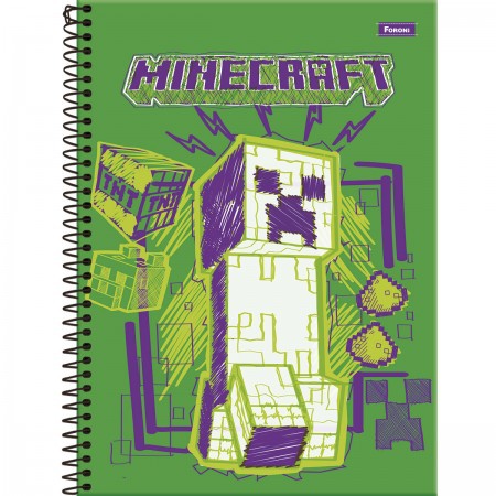 CADERNO ESPIRAL CAPA DURA UNIVERSITÁRIO 10 MATÉRIAS MINECRAFT 160 FOLHAS