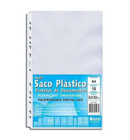 Envelope saco plástico A4 cristal Ref 1592 c/10 unidades - Chies