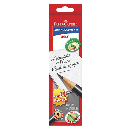 Ecolápis Grafite Faber-Castell Max Preto Redondo caixa com 14 unidades