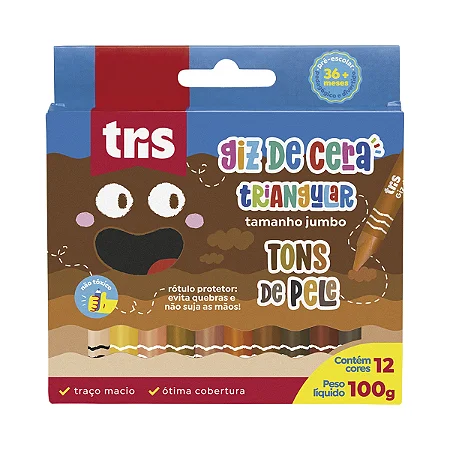 Giz De Cera Tamanho Jumbo Triangular Tons de Pele 12 Cores Tris