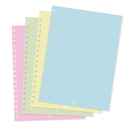 Refil de folhas para Cadernos Smart Colegial com 48 Folhas Coloridas e Pauta Branca