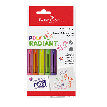 Caneta Esferográfica Poly Pen 0.7 Faber-Castell - Radiant Colors, 5 Cores
