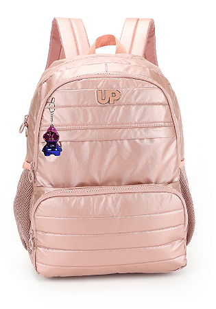 Mochila Laptop Up4You Crinkle Metalizado Ouro Rosa