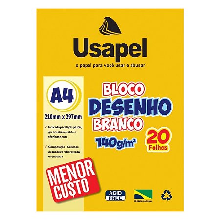 Bloco Desenho Branco A4 140g/m² 20fls - Usapel