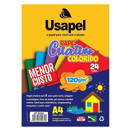 Papel Criativo 8 Cores 24fls A4 120g/m² - Usapel