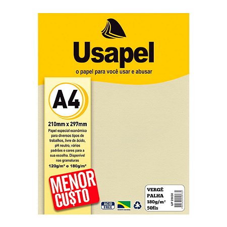 Papel Vergê A4 Palha 50 folhas 180g/m² - Usapel
