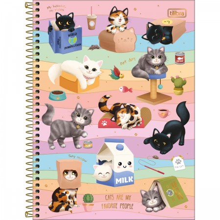 Caderno Espiral Capa Dura Universitário 1 Matéria Purrfect Cats 80 Folhas