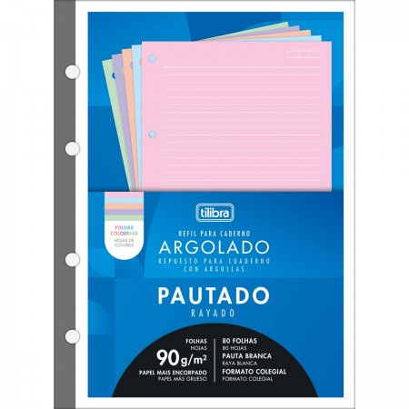 Refil Tiliflex para Caderno Argolado Colegial 80 Folhas Coloridas com Pautas Brancas 90 gramas