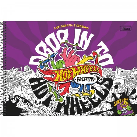 Caderno de Cartografia e Desenho Espiral Capa Dura Hot Wheels Skate 80 Folhas