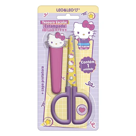 TESOURA ESCOLAR ESTAMPADA COM CAPA HELLO KITTY - LEO&LEO