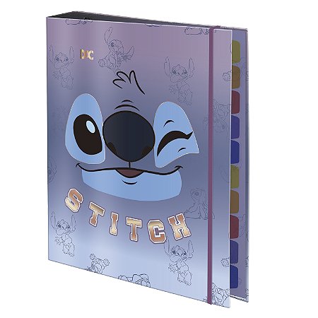 Fichário colegial DAC com elástico – Disney Stitch com 48 folhas decoradas