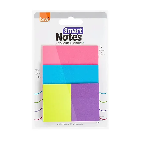 BLOCO SMART NOTES COLORFUL - COLORIDO CÍTRICO - 25FLS - 4 BLOCOS - BRW