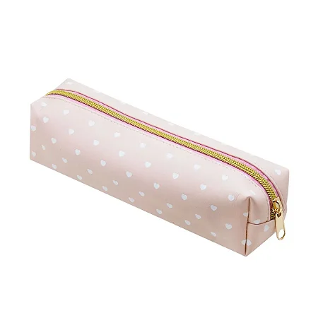 ESTOJO ESTAMPADO - 1 ZIPER C/POMPOM - ROSA E BRANCO - BRW