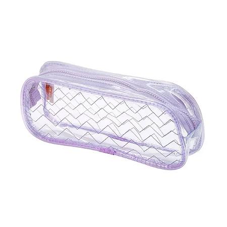 ESTOJO TRANSPARENTE - 1 ZIPER - CHEVRON LILÁS - BRW