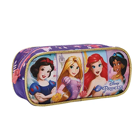 Estojo Triplo Escolar Princesa Disney Glitter