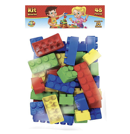 Blocos De Montar Infantil Colorido Educativo 48 Peças