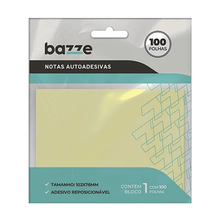 Notas Autoadesivas - 76mm X 102mm - Polybag C/1 Bloco x 100 Folhas - Bazze