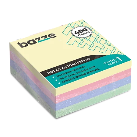 Notas Autoadesivas - 76mm X 76mm - Polybag C/1 Bloco x 400 Folhas - Bazze