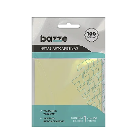 Notas Autoadesivas - 76mm X 76mm - Polybag C/1 Bloco x 100 Folhas - Bazze