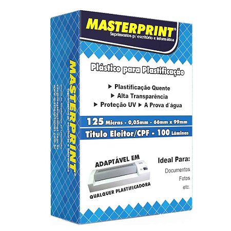 Polaseal Plástico para Plastificação CPF Título de Eleitor Masterprint com 100 unidades