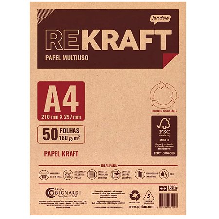 Papel Kraft A4 Multiuso 180g com 50fls