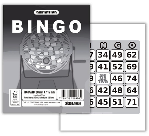 Bloco para Bingo Cinza 90 x 112 mm com 96 Folhas - Animativa