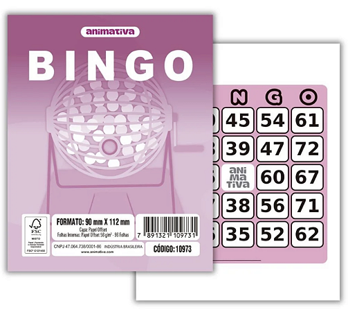 Bloco para Bingo Rosa 90 x 112 mm com 96 Folhas - Animativa