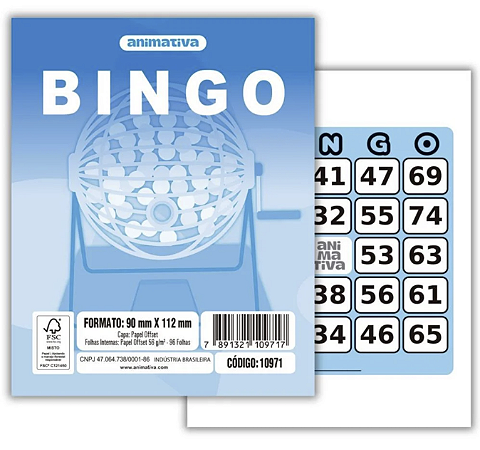 Bloco para Bingo Azul 90 x 112 mm com 96 Folhas - Animativa
